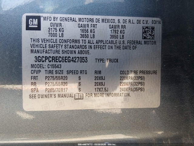 3GCPCREC6EG427053 Chevrolet Silverado 1500 1lt