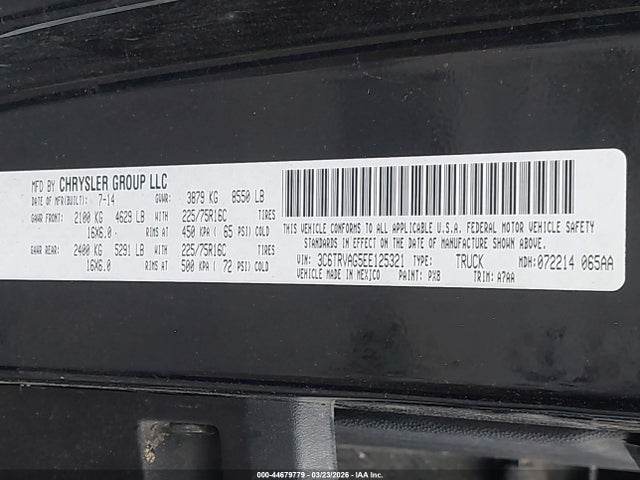 Auction sale of the 2014 Ram Promaster 1500 Low Roof, vin: 3C6TRVAG5EE125321, lot number: 44679779