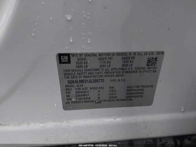 Aukcja sprzedaży 2018 Gmc Terrain Sle, vin: 3GKALMEV1JL298770, numer aukcji: 44679785
