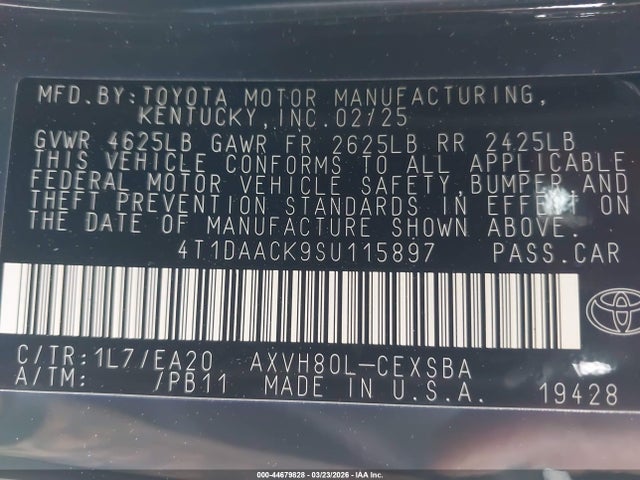 2025 TOYOTA CAMRY 4T1DAACK9SU115897 Photo 8