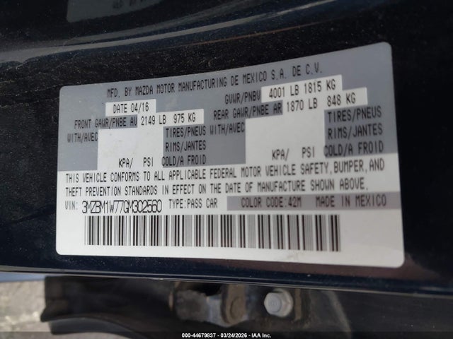 2016 Mazda Mazda3 I Touring მანქანა იყიდება აუქციონზე, vin: 3MZBM1W77GM302560, აუქციონის ნომერი: 44679837