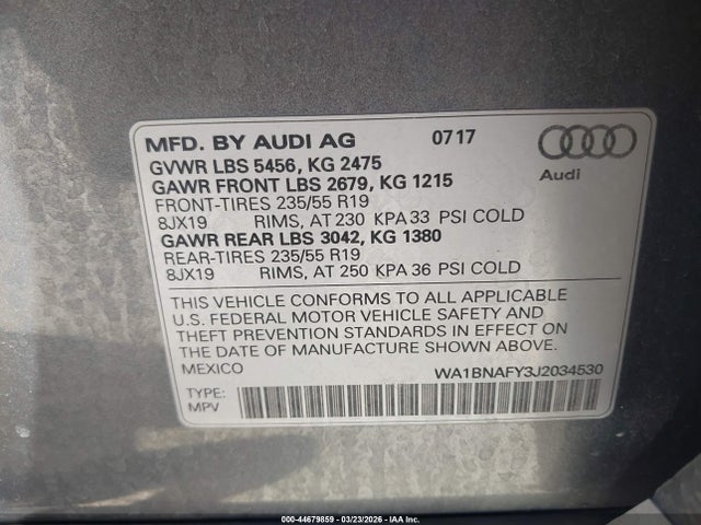2018 AUDI Q5 WA1BNAFY3J2034530 Photo 8