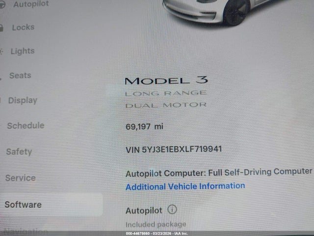 44679860 :رقم المزاد ، 5YJ3E1EBXLF719941 vin ، 2020 Tesla Model 3 Long Range Dual Motor All-wheel Drive مزاد بيع