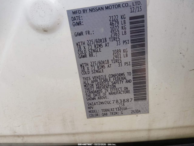 5N1AT2MV2GC783887 Nissan Rogue Sl