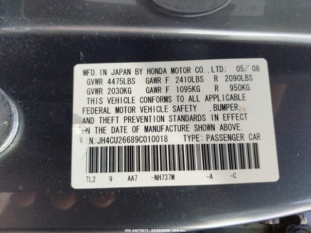 Продажа на аукционе авто 2009 Acura Tsx, vin: JH4CU26689C010018, номер лота: 44679872