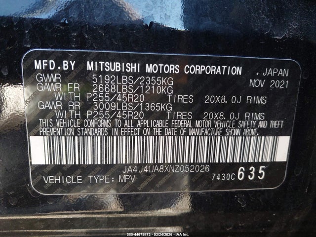 Продаж на аукціоні авто 2022 Mitsubishi Outlander Black Edition S-awc/se 2.5 S-awc/se Launch Edition S-awc, vin: JA4J4UA8XNZ052026, номер лоту: 44679873
