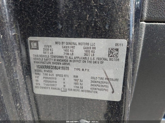 Aukcja sprzedaży 2011 Gmc Acadia Slt-1, vin: 1GKKRRED3BJ416978, numer aukcji: 44679901