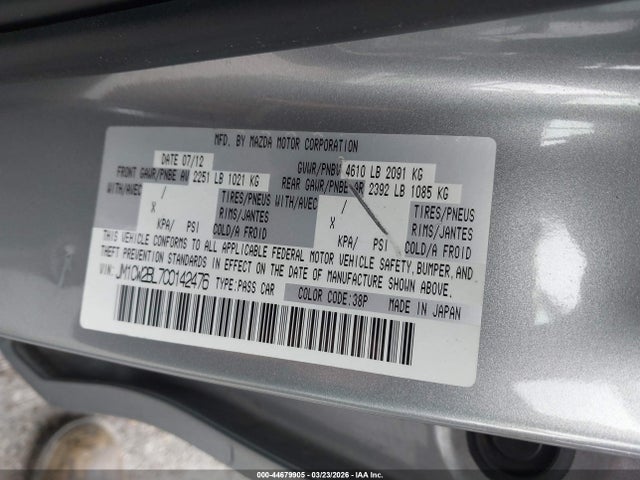 44679905 :رقم المزاد ، JM1CW2BL7C0142476 vin ، 2012 Mazda Mazda5 Sport مزاد بيع