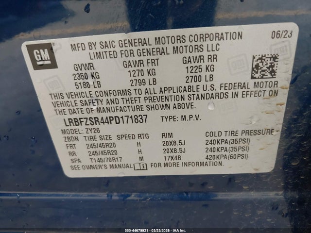 44679921 :رقم المزاد ، LRBFZSR44PD171837 vin ، 2023 Buick Envision Avenir Awd مزاد بيع