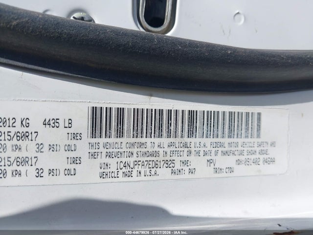 2014 Jeep Patriot Latitude მანქანა იყიდება აუქციონზე, vin: 1C4NJPFA7ED617925, აუქციონის ნომერი: 44679926