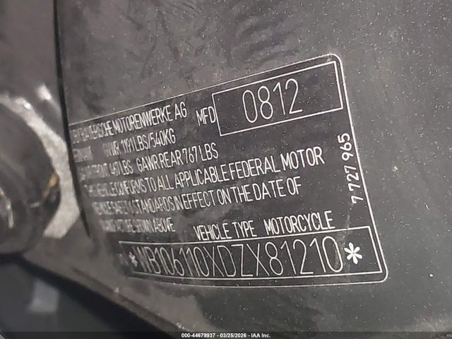 Продаж на аукціоні авто 2013 Bmw K1600 Gt, vin: WB106110XDZX81210, номер лоту: 44679937