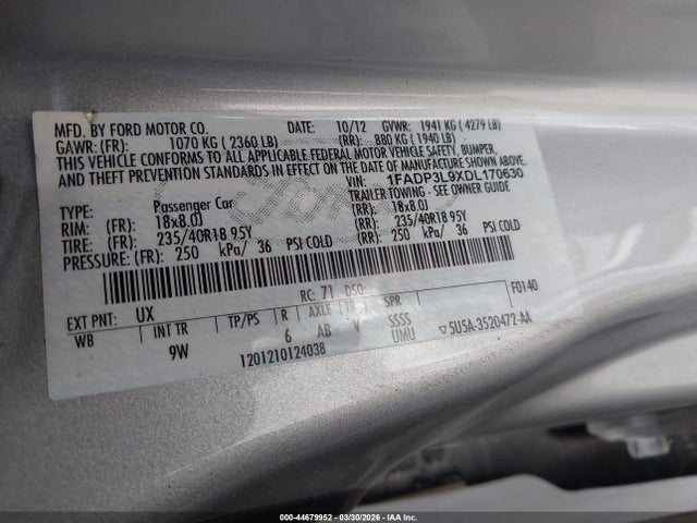 Aukcja sprzedaży 2013 Ford Focus St, vin: 1FADP3L9XDL170630, numer aukcji: 44679952
