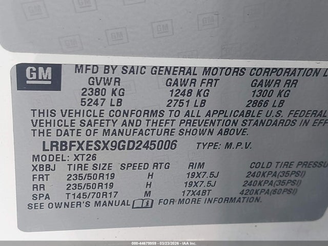2016 Buick Envision Premium I მანქანა იყიდება აუქციონზე, vin: LRBFXESX9GD245006, აუქციონის ნომერი: 44679959