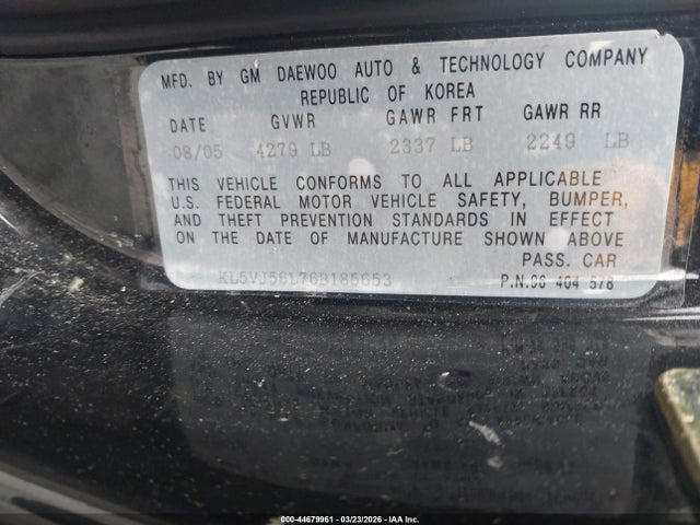 44679961 :رقم المزاد ، KL5VJ56L76B185653 vin ، 2006 Suzuki Verona مزاد بيع