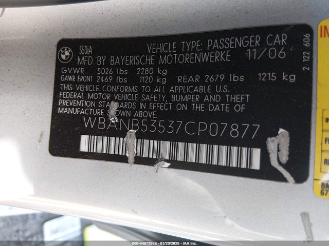 2007 BMW 550I WBANB53537CP07877 Photo 8