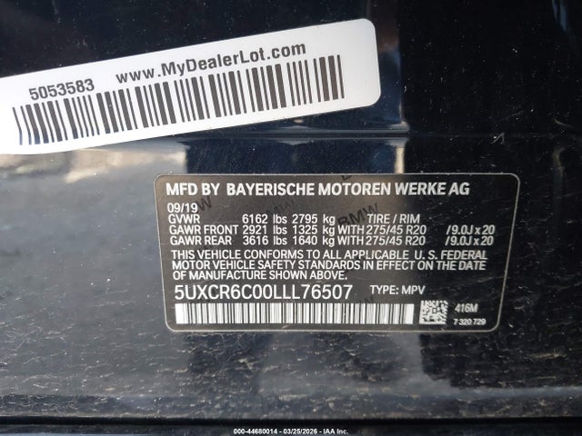 2020 Bmw X5 Xdrive40i მანქანა იყიდება აუქციონზე, vin: 5UXCR6C00LLL76507, აუქციონის ნომერი: 44680014