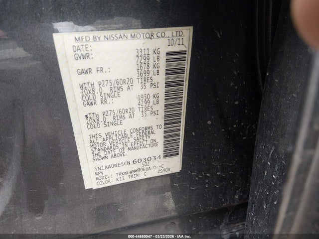 Aukcja sprzedaży 2012 Nissan Armada Platinum, vin: 5N1AA0NE5CN603034, numer aukcji: 44680047