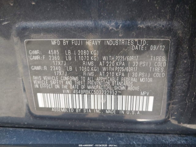 Продажа на аукционе авто 2013 Subaru Outback 2.5i Limited, vin: 4S4BRBKC5D3232952, номер лота: 44680067