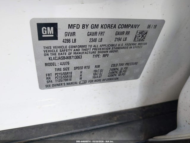 Продажа на аукционе авто 2019 Buick Encore Fwd Preferred, vin: KL4CJASB4KB713063, номер лота: 44680074