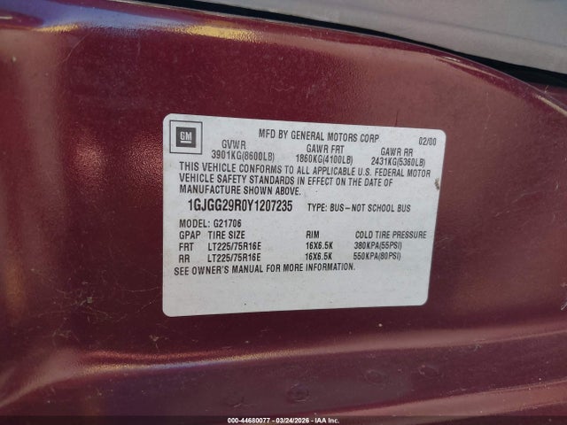 Продаж на аукціоні авто 2000 Gmc Savana Standard, vin: 1GJGG29R0Y1207235, номер лоту: 44680077