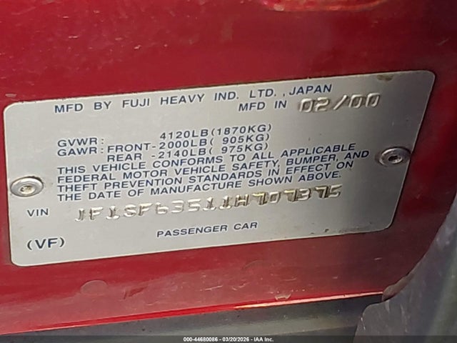 Продаж на аукціоні авто 2001 Subaru Forester L, vin: JF1SF63511H707375, номер лоту: 44680086