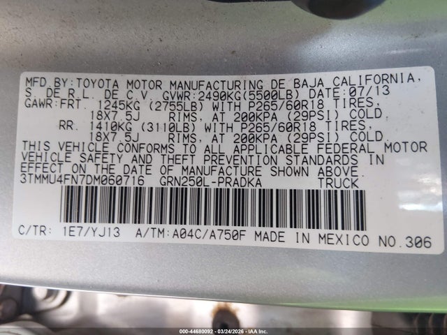Aukcja sprzedaży 2013 Toyota Tacoma Base V6, vin: 3TMMU4FN7DM060716, numer aukcji: 44680092