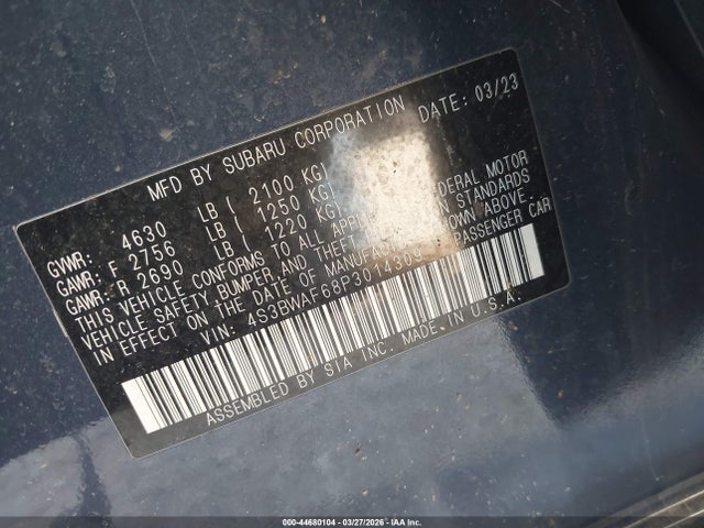 Продаж на аукціоні авто 2023 Subaru Legacy Premium, vin: 4S3BWAF68P3014309, номер лоту: 44680104