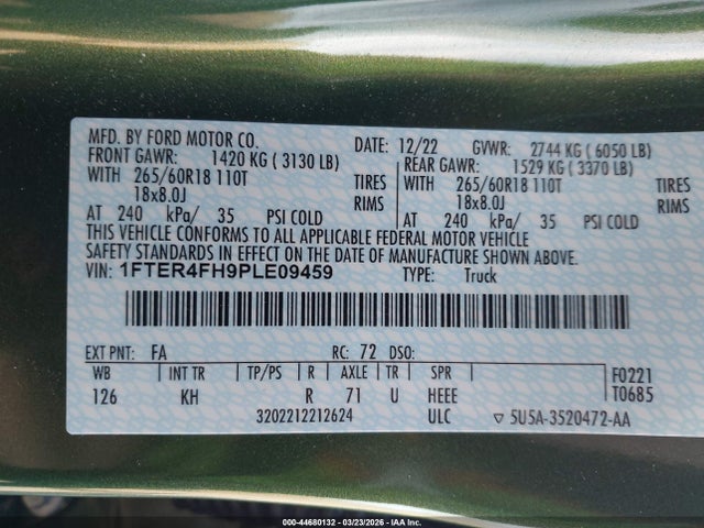 Ford Ranger Lariat 2023 1FTER4FH9PLE09459 Image 9