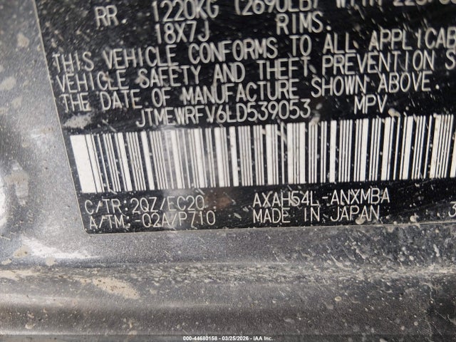 2020 Toyota Rav4 Hybrid Xse მანქანა იყიდება აუქციონზე, vin: JTMEWRFV6LD539053, აუქციონის ნომერი: 44680158