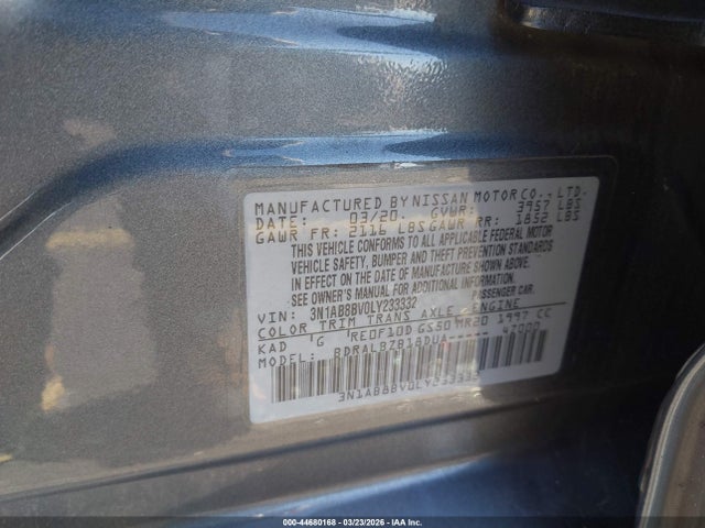 Продажа на аукционе авто 2020 Nissan Sentra S Xtronic Cvt, vin: 3N1AB8BV0LY233332, номер лота: 44680168