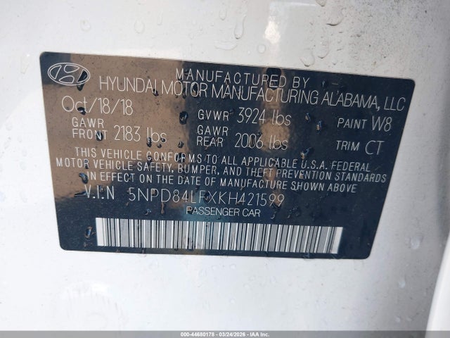 5NPD84LFXKH421599 Hyundai Elantra Value Edition