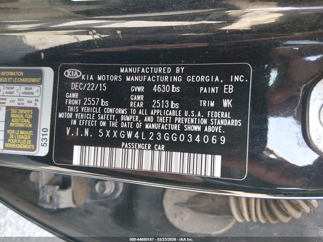 Aukcja sprzedaży 2016 Kia Optima Sx Turbo, vin: 5XXGW4L23GG034069, numer aukcji: 44680187