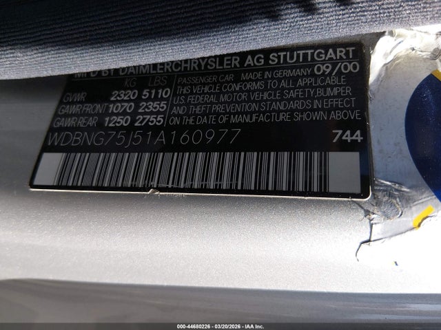 2001 MERCEDES-BENZ S 500 WDBNG75J51A160977 Photo 8