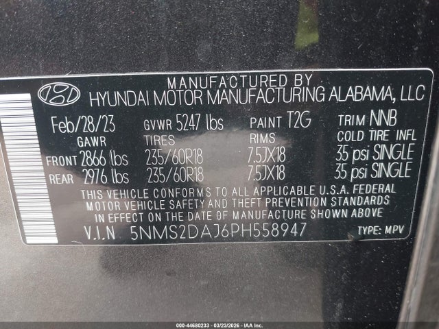 Hyundai Santa Fe Sel 2023 5NMS2DAJ6PH558947 Image 9