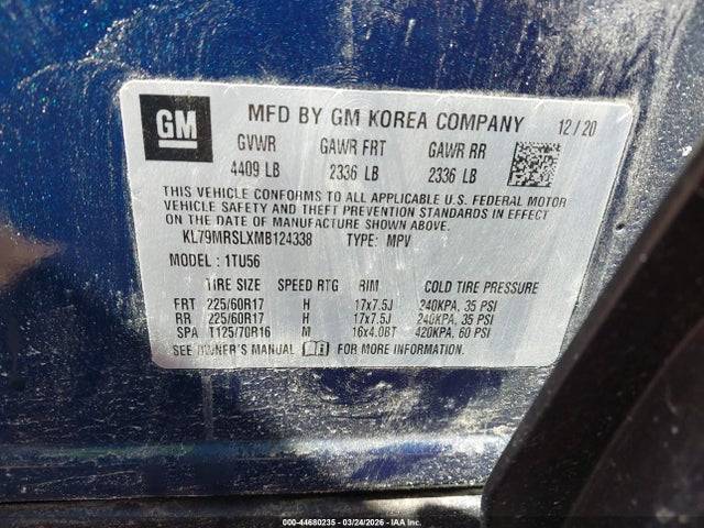44680235 :رقم المزاد ، KL79MRSLXMB124338 vin ، 2021 Chevrolet Trailblazer Awd Lt مزاد بيع