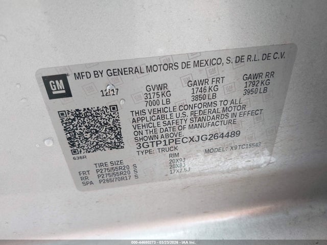 Aukcja sprzedaży 2018 Gmc Sierra 1500 Denali, vin: 3GTP1PECXJG264489, numer aukcji: 44680273