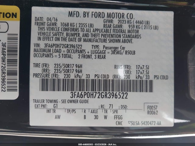 3FA6P0H72GR396522 Ford FUSION SE