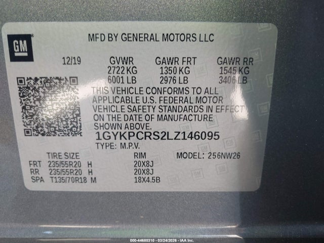 44680310 :رقم المزاد ، 1GYKPCRS2LZ146095 vin ، 2020 Cadillac Xt6 Fwd Premium Luxury مزاد بيع