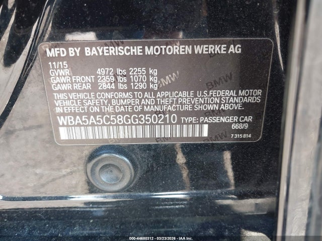 Продаж на аукціоні авто 2016 Bmw 528i, vin: WBA5A5C58GG350210, номер лоту: 44680312