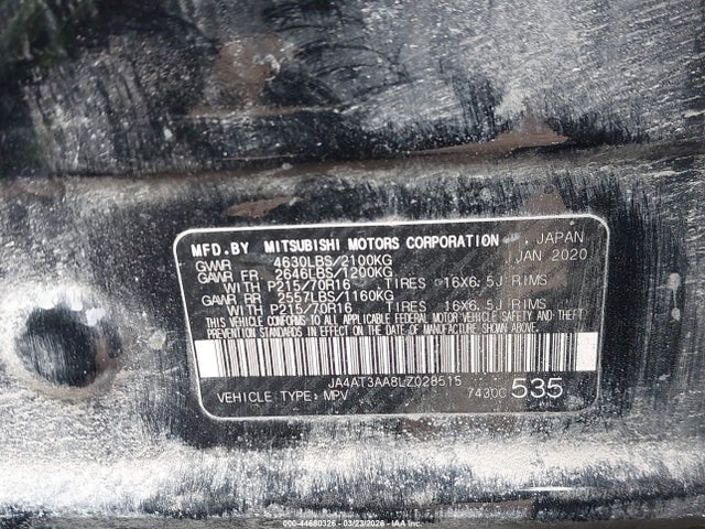 44680326 :رقم المزاد ، JA4AT3AA8LZ028515 vin ، 2020 Mitsubishi Eclipse Cross Es 1.5t Awc مزاد بيع
