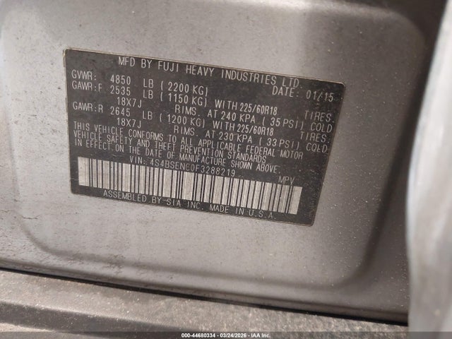 44680334 :رقم المزاد ، 4S4BSENC0F3288219 vin ، 2015 Subaru Outback 3.6r Limited مزاد بيع