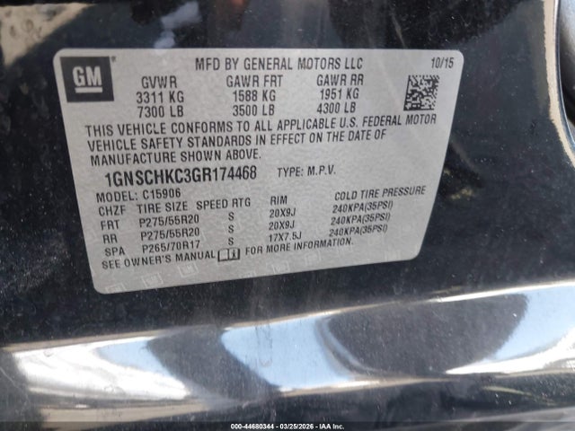 Chevrolet Suburban Lt 2016 1GNSCHKC3GR174468 Image 9