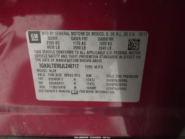 Продажа на аукционе авто 2018 Gmc Terrain Sle, vin: 3GKALTEV8JL248717, номер лота: 44680349
