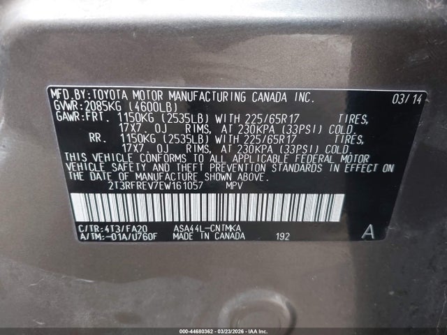 Aukcja sprzedaży 2014 Toyota Rav4 Xle, vin: 2T3RFREV7EW161057, numer aukcji: 44680362
