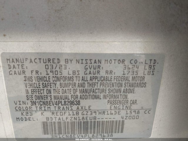 3N1CN8EV4PL829638 Nissan Versa 1.6 Sv Xtronic Cvt
