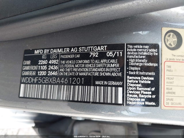Aukcja sprzedaży 2011 Mercedes-benz E 350, vin: WDDHF5GBXBA461201, numer aukcji: 44680413