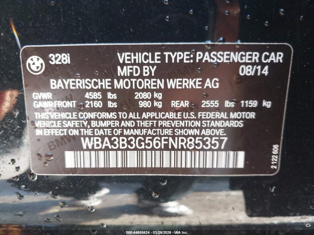 2015 BMW 328I WBA3B3G56FNR85357 Photo 8