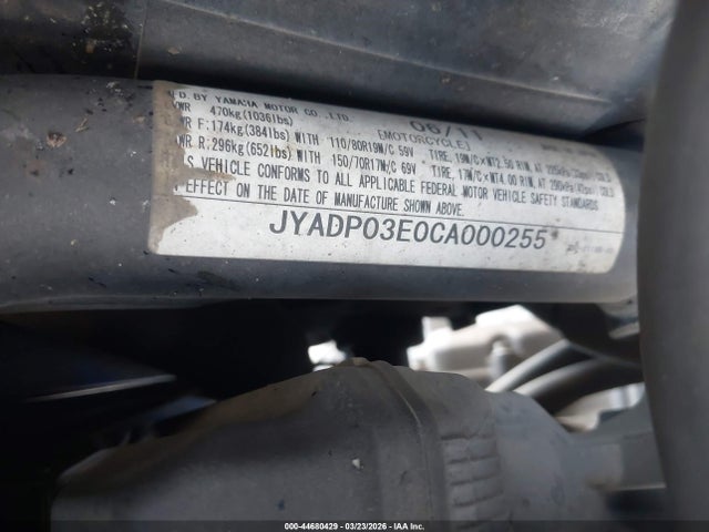 Продаж на аукціоні авто 2012 Yamaha Xt1200z, vin: JYADP03E0CA000255, номер лоту: 44680429