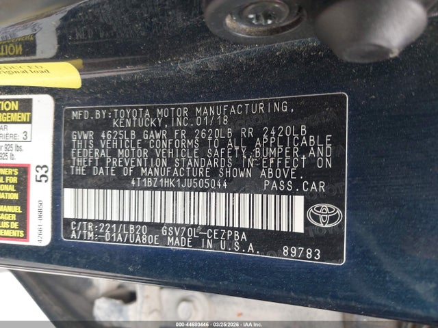 4T1BZ1HK1JU505044 Toyota Camry Xse V6
