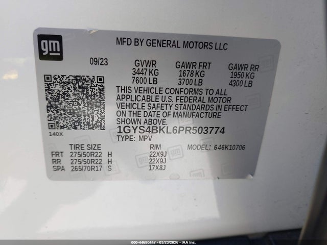Aukcja sprzedaży 2023 Cadillac Escalade 4wd Premium Luxury, vin: 1GYS4BKL6PR503774, numer aukcji: 44680447